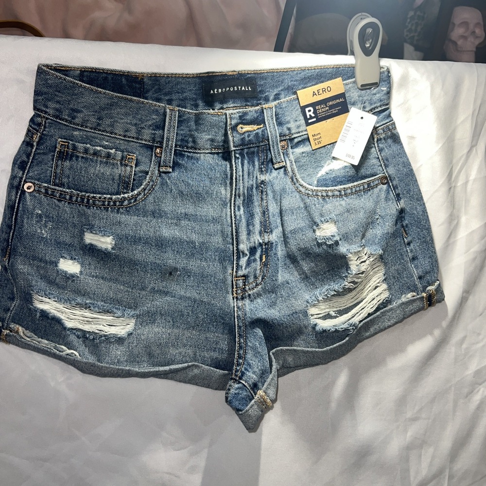 Aeropostale Women's Blue Jean Shorts size 8 momshort Non Stretch nwt 76
